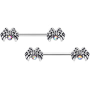 14G 5/8 Aurora Gem Holiday Angels Wings Barbell Nipple Ring Set