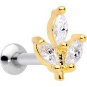 16G 1/4 CZ Gem Gold PVD Leaf Threadless Push In Labret Tragus