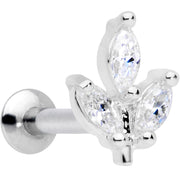 16G 1/4 CZ Gem Leaf Threadless Push In Labret Tragus