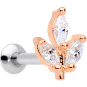16G 5/16 CZ Rose Gold PVD Leaf Threadless Push In Labret Tragus
