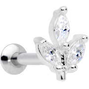 16G 5/16 CZ Gem Leaf Threadless Push In Labret Tragus
