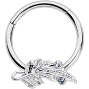 16G 3/8 Clear Gem Elegant Swirl Hinged Segment Ring
