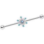 14G Aqua Gem Snowflake Christmas Industrial Barbell 38mm