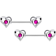 14G 9/16 Pink Gem Heart Valetines Day Barbell Nipple Ring Set
