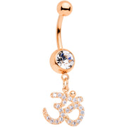 Clear CZ Gem Rose Gold Tone Amazing Om Dangle Belly Ring