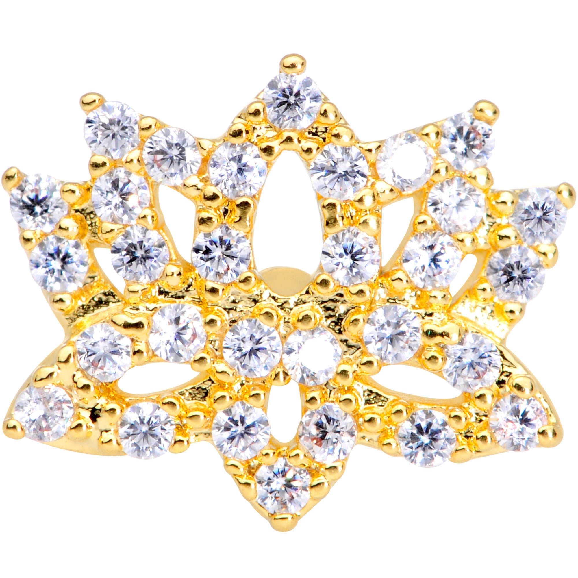 16G 5/16 Clear CZ Gem Gold Tone Lotus Flower Labret Monroe Tragus