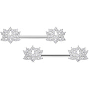 14G 9/16 Clear CZ Gem Lotus Flower Nipple Ring Set