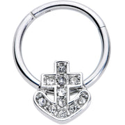 16G 3/8 Clear Gem Nautical Anchor Hinged Segment Ring