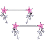 14G 5/8 Pink Clear CZ Gem Shooting Star Barbell Nipple Ring Set