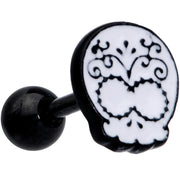 16G 1/4 Black White Calavera Sugar Skull Cartilage Tragus