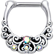 16G 3/8 Aurora Gem Scrolling Hearts Cartilage Clicker