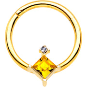 16G 3/8 Yellow Clear Gem Gold Tone Rhombus Septum Ring