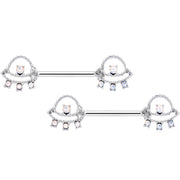 14G 9/16 White Faux Opal UFO Barbell Nipple Ring Set