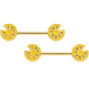 14G 9/16 Gold Tone Tasty Orange Fruit Barbell Nipple Ring Set