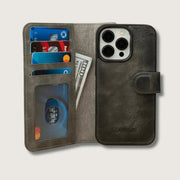 iPhone 16 Series Grey Leather Wallet Case - New York