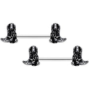 14G 9/16 Clear Gem Cowboy Boot Barbell Nipple Ring Set