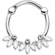 16G 3/8 Clear Gem White Leaves Septum Clicker