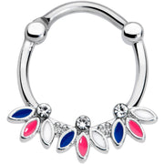 16G 3/8 Clear Gem White Pink Blue Leaves Septum Clicker