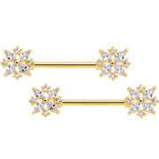 14G 5/8 Clear CZ Gem Gold Tone Star Burst Nipple Ring Set