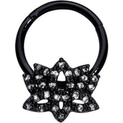 16G 3/8 Clear CZ Gem Black Lotus Flower Hinged Segment Ring