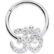 16G 3/8 Clear CZ Gem Amazing Om Hinged Segment Ring