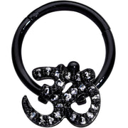 16G 3/8 Clear CZ Gem Black Amazing Om Hinged Segment Ring