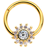 16G 3/8 Clear Gem Gold Tone Baroque Sun Hinged Segment Ring