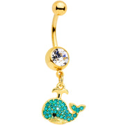 Clear Aqua Gem Gold Tone What A Whale Dangle Belly Ring