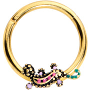 16G 3/8 Pink Green Gem Gold Tone Lovely Lizard Hinged Segment Ring
