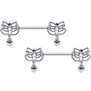 14G 5/8 Clear Gem Lotus Heart Dangle Barbell Nipple Ring Set