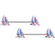 14G 5/8 Pink White Geology Barbell Nipple Ring Set