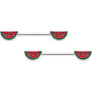 14G 5/8 Red Green Tasty Watermelon Barbell Nipple Ring Set