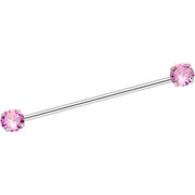 14G Pink CZ Gem Threadless Industrial Barbell 38mm