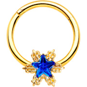 16G 3/8 Blue Gem Gold Tone Star Hinged Segment Ring