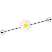 14G White Daisy Industrial Barbell 38mm
