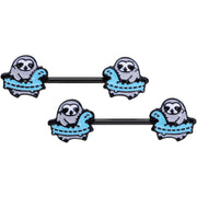 14G 9/16 Black Swimming Sloth Barbell Nipple Ring Set