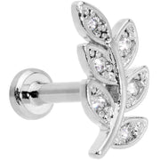 16G 1/4 Clear CZ Gem Leaf Internally Threaded Labret Tragus