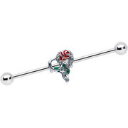 14G Clear Gem Rose Heart Valentines Day Industrial Barbell 38mm
