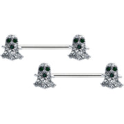 14G 5/8 Clear Black Gem Scary Ghost Barbell Nipple Ring Set