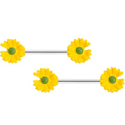 14G 5/8 Yellow Flower Barbell Nipple Ring Set