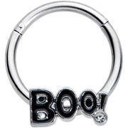 16G 3/8 Clear Gem Black Boo Halloween Hinged Segment Ring