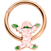 16G 3/8 Rose Gold Tone Green Mummy Halloween Hinged Segment Ring