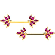 14G 9/16 Red Gem Gold Tone Autumn Leaves Nipple Ring Set