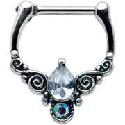16G 5/16 Clear Aurora Gem Scrolling Drop Cartilage Clicker