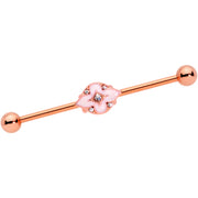 14G Clear Gem Rose Gold Tone Pink Cross Industrial Barbell 38mm
