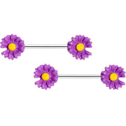 14G 5/8 Purple Daisy Flower Barbell Nipple Ring Set