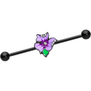 14G Clear Gem Black Iris Flower Industrial Barbell 38mm