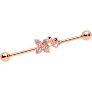 14G Clear Gem Rose Gold Tone Butterfly Industrial Barbell 38mm