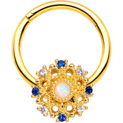 16G 3/8 Gold Tone White Synthetic Opal Sun Hinged Segment Ring
