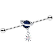 14G Aurora Blue Gem Saturn Star Dangle Industrial Barbell 38mm